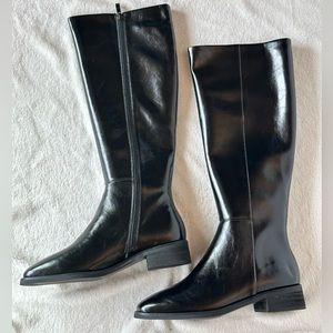 New leather slim calf women knee height riding black boots size 8M/8.5M/ EU 40